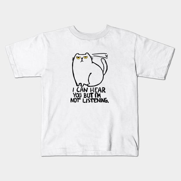 lazy cat kitten not listening Kids T-Shirt by Roocolonia